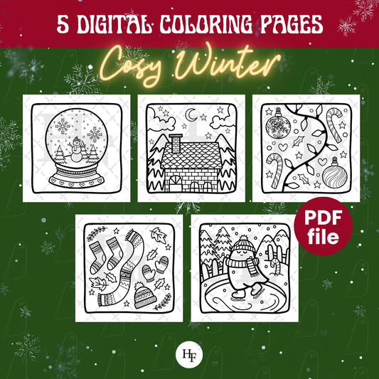 5 DIGITAL COLORING PAGES - COSY WINTER