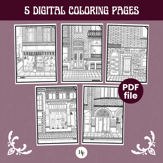 5 DIGITAL COLORING PAGES - FACADES